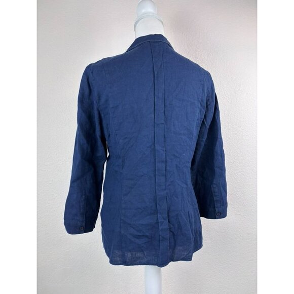 Lafayette 148 women's 6 navy blue linen pleated collared button down 3/4 sleeve - Picture 7 of 9